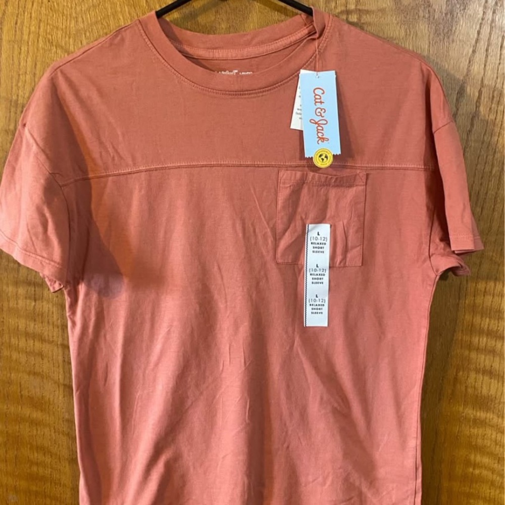 NWT Cat & Jack Boys Coral Orange Short Sleeve Tee Large (10/12)